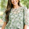 Meet In The Garden Olive Green Textured Floral Blouse