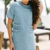 Ask You Out Light Blue Tweed Dress