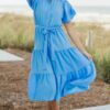 Tell It All Dusty Blue Button Down Midi Dress